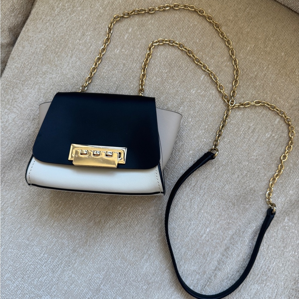 Zac Posen Black and White Crossbody Bag with Gold Chain